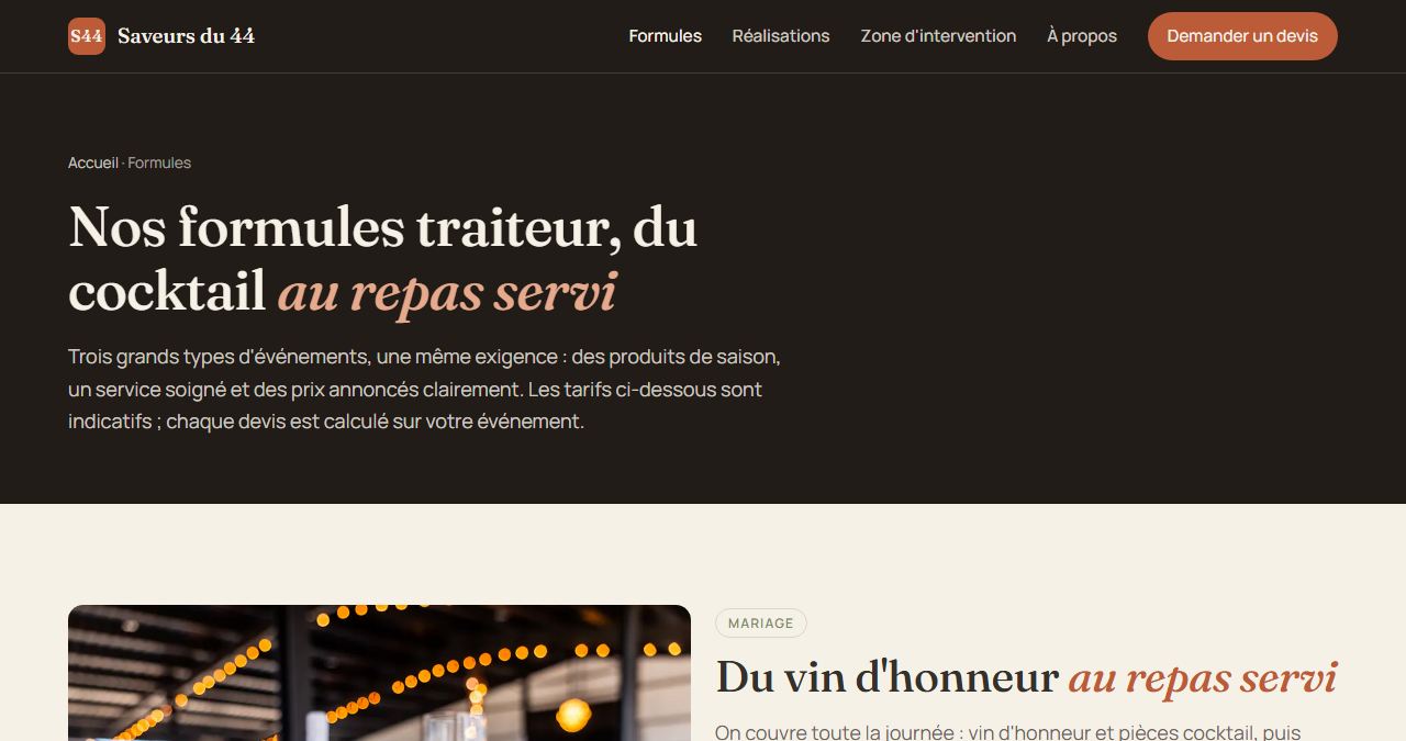 Page formules mariage du site Saveurs du 44
