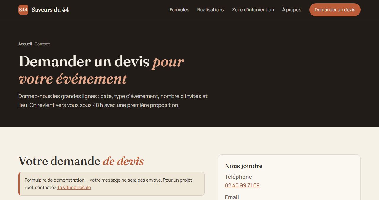 Formulaire de devis qualifié du site Saveurs du 44